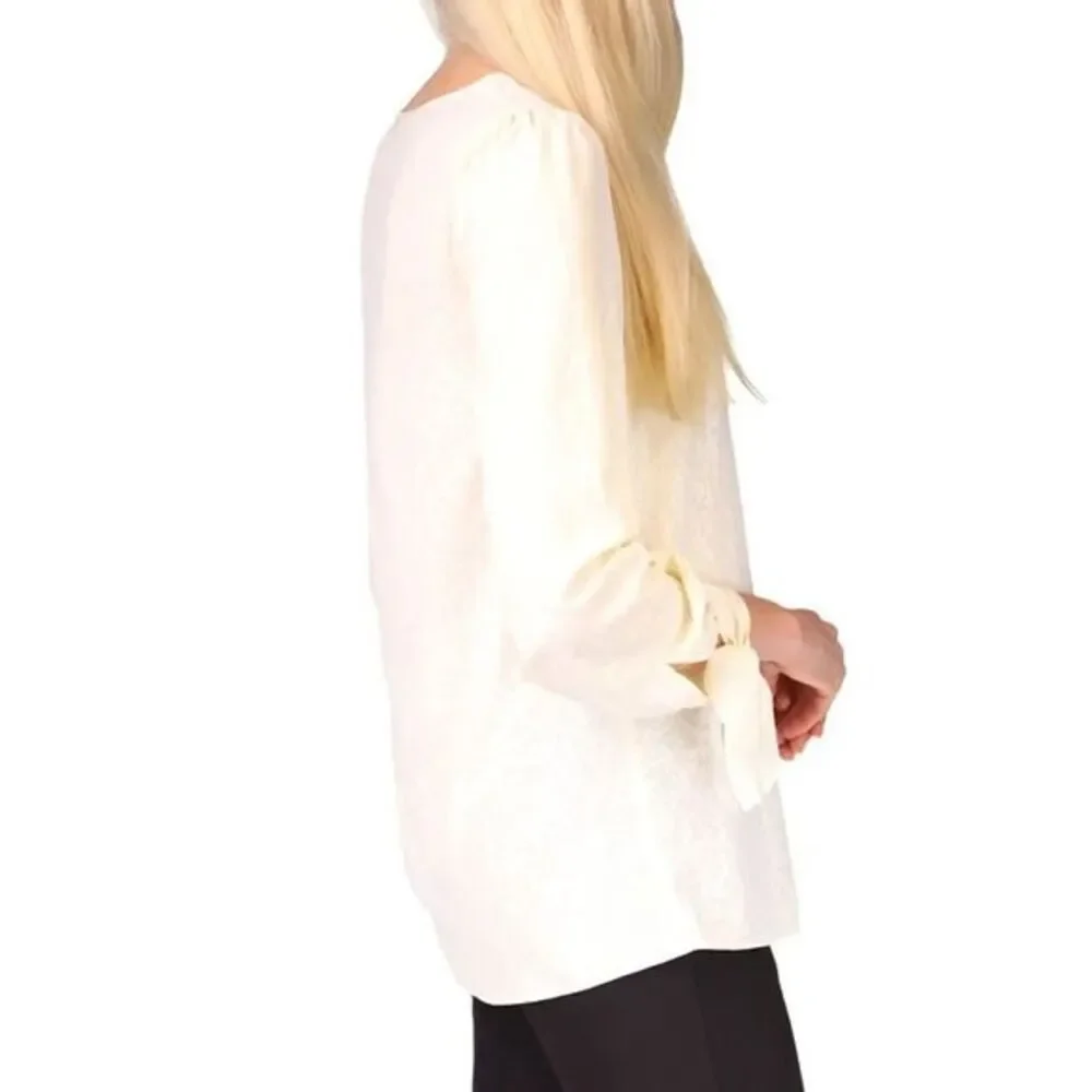 Michel Kors Cream V Neck Blouse Tie Sleeve Long Sleeve Womens Top size XS